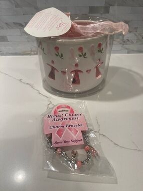 Waxcessories Breast Cancer Awareness Jar Candle Pink Ribbon with Charm Bracelet
